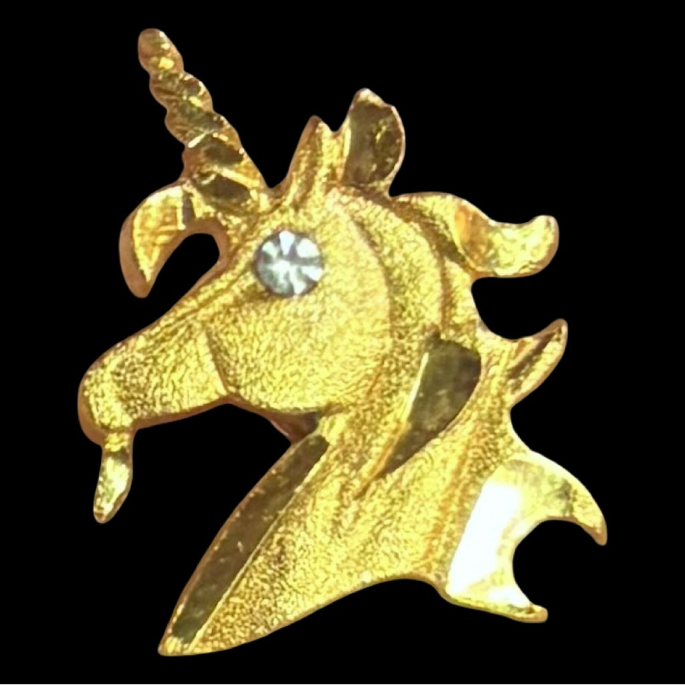 Vintage 1981 Avon Tiny Gold Unicorn Pin Brooch Rhinestone Eye